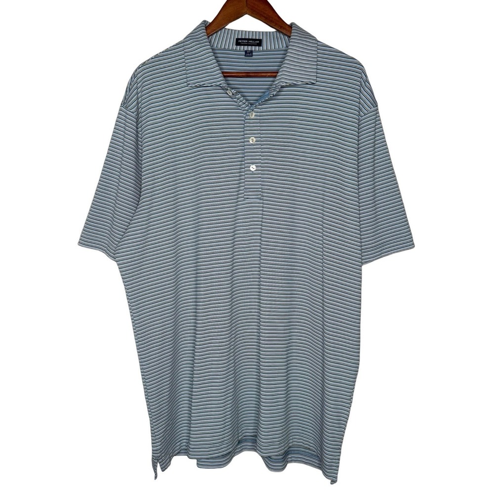 Peter Millar Polo Shirt Mens XXL Blue White Crown Crafted‎ Golf Striped Stretch